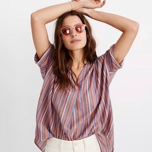 MADEWELL COURIER BUTTON BACK RAINBOW STRIPE SHIRT